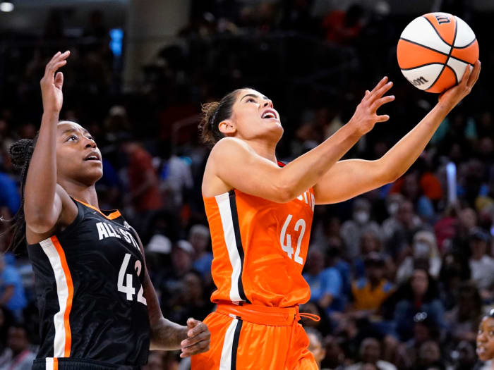 Kelsey Plum in the 2022 WNBA All-Star Game, in which she was named MVP.